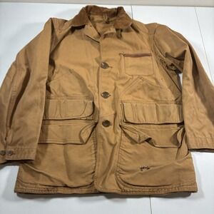 Vintage Field Master Hunting Coat Large Oil Wax Cloth Chore Barn Corduroy Collar